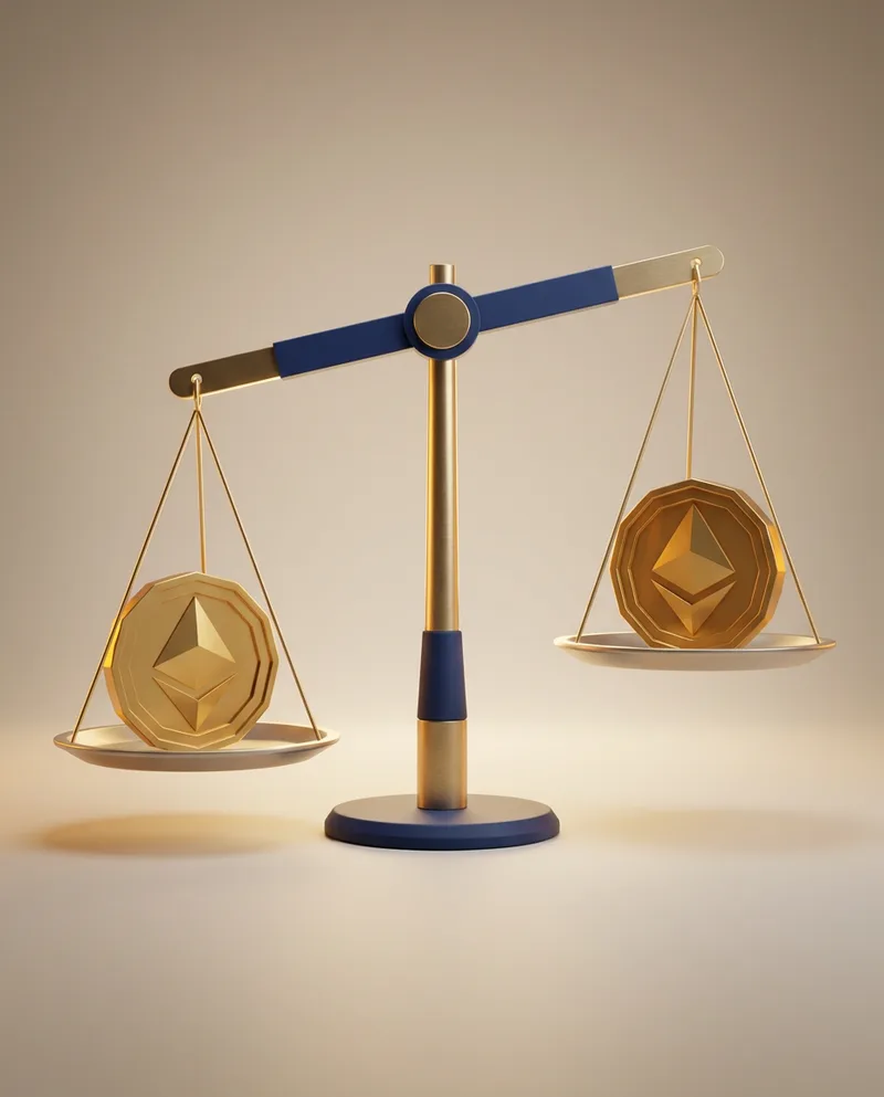 Deux pièces dorées en équilibre parfait sur une balance — le split de commission acté avant tout contact