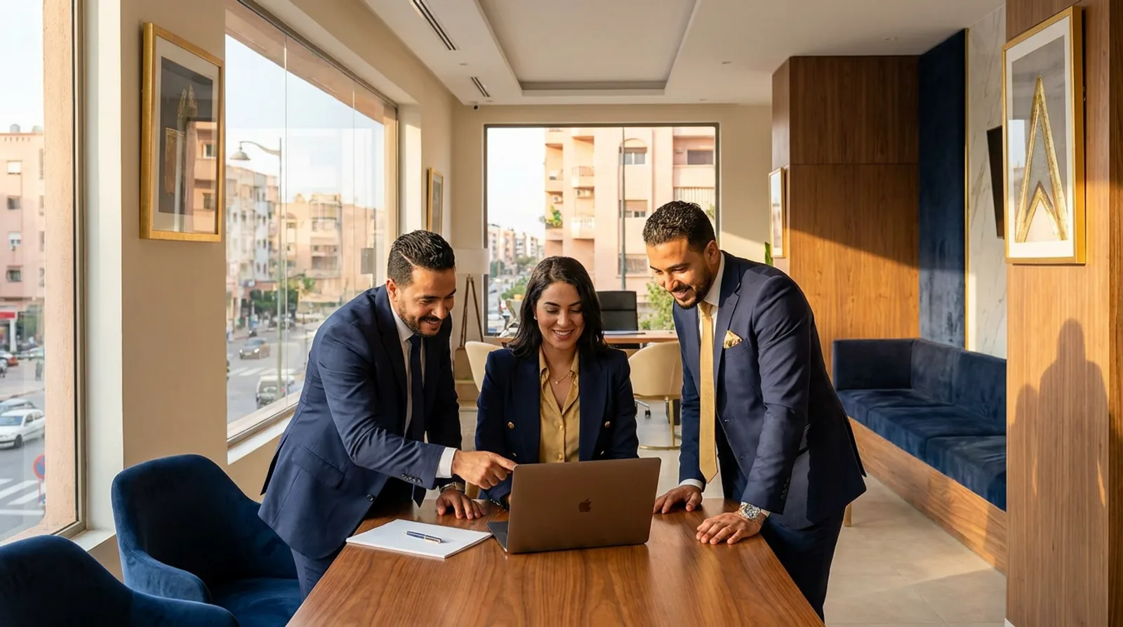 Equipe d agents immobiliers collaborant autour d un laptop