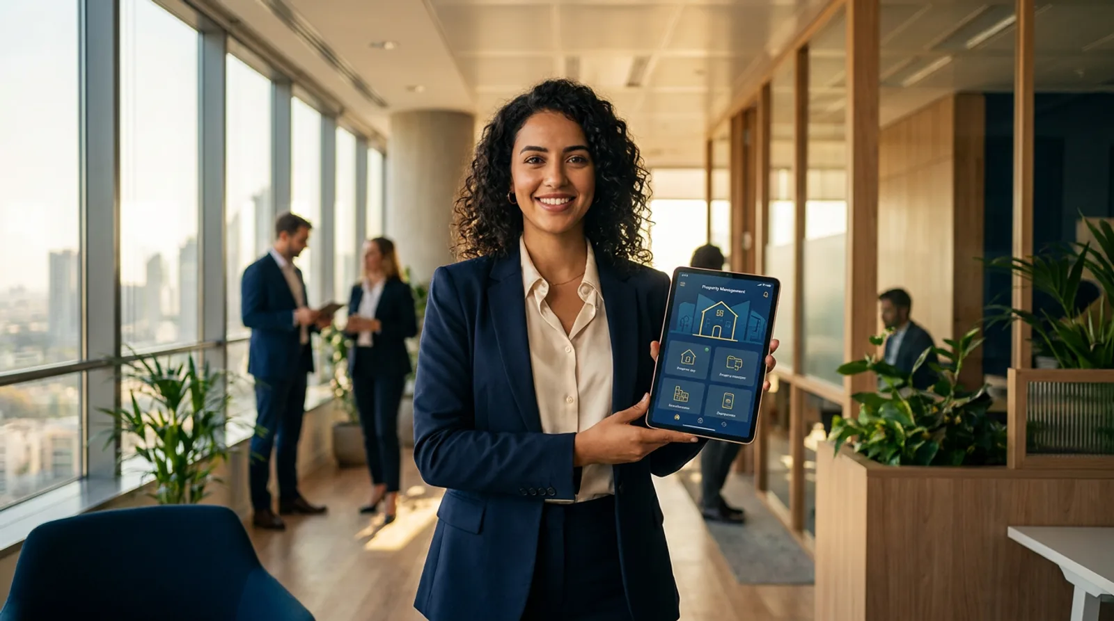 Agent immobilier utilisant une tablette moderne
