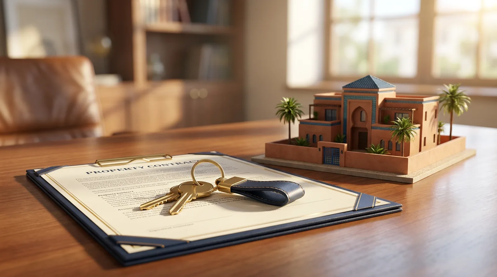 Cles et contrat immobilier sur un bureau