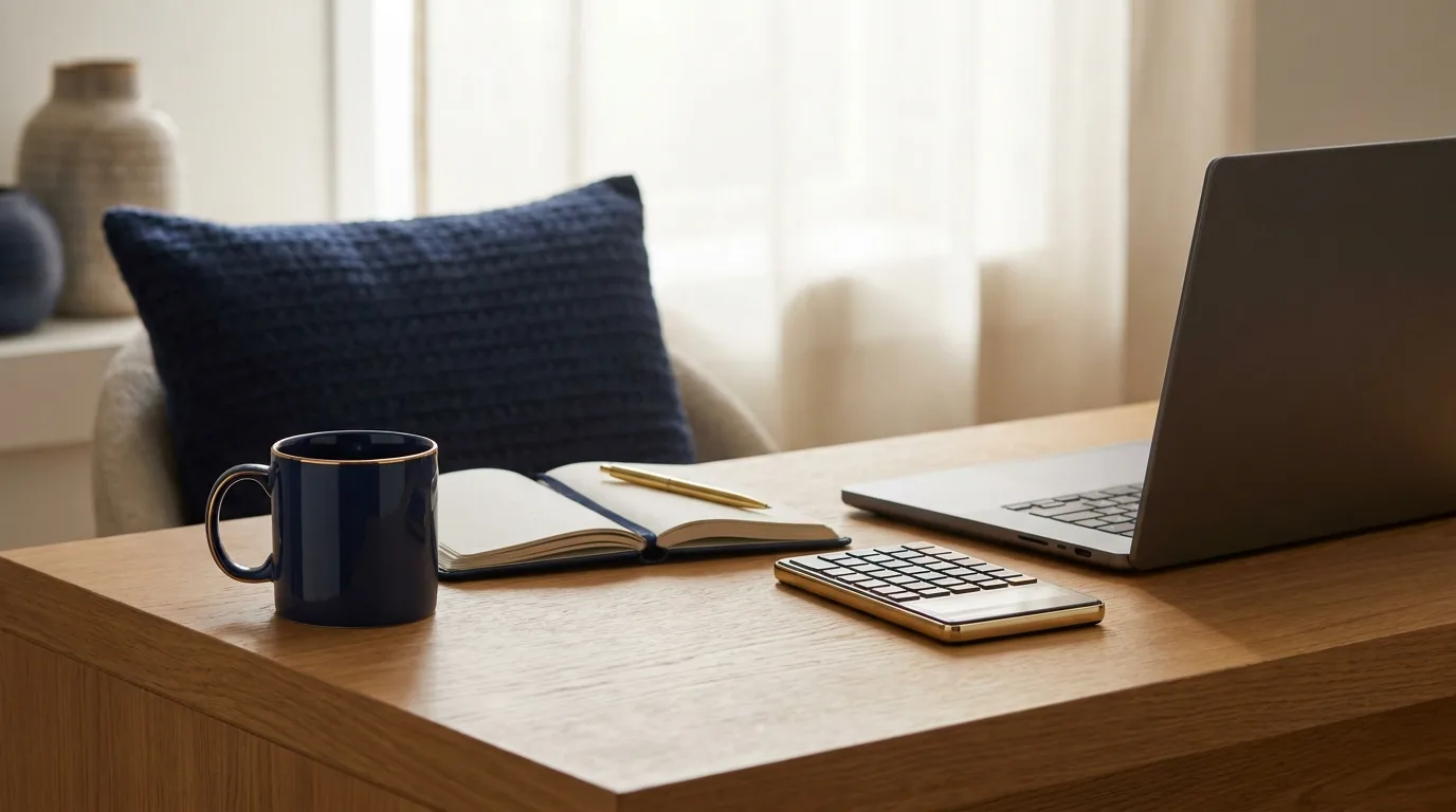 Calculatrice, carnet et ordinateur portable sur un bureau pour analyser un budget logiciel